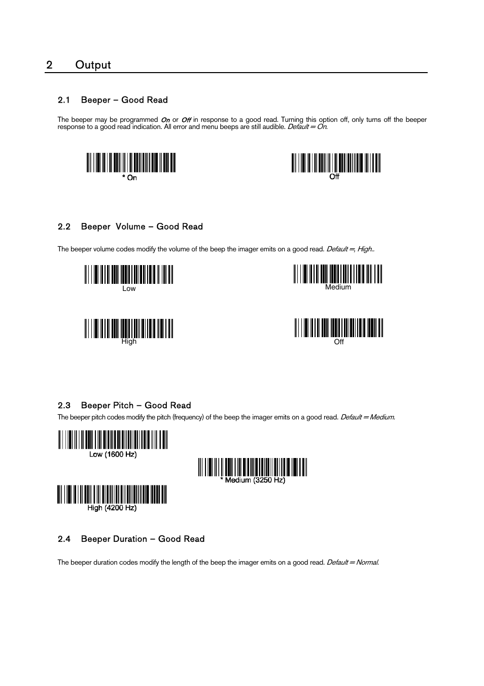 Output, Beeper – good read, Beeper volume – good read | Beeper pitch – good read, Beeper duration – good read, Eeper, Olume, Itch, Uration, 2output | Baracoda BCM 2604 User Manual | Page 6 / 49