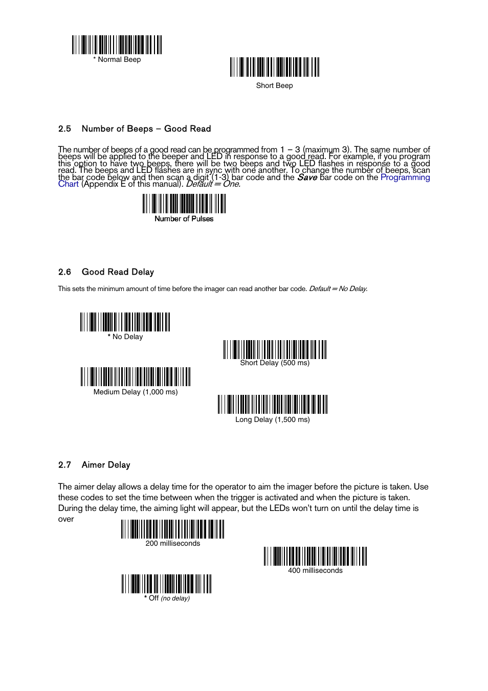 Number of beeps – good read, Good read delay, Aimer delay | Umber of, Eeps, Elay, Imer | Baracoda BCM 2604 User Manual | Page 7 / 49
