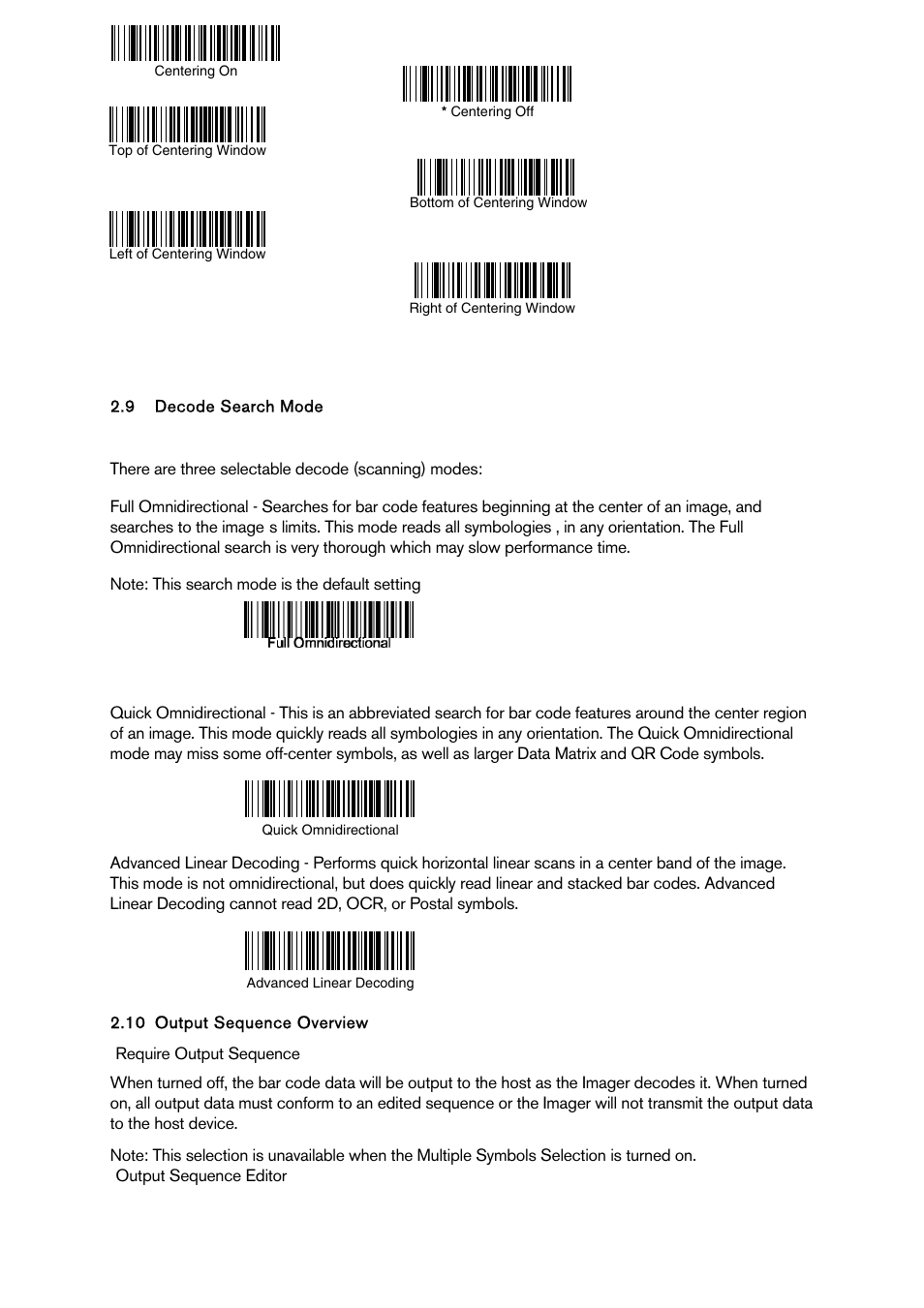 Decode search mode, Output sequence overview, Ecode | Earch, Utput, Equence, Verview | Baracoda BCM 2604 User Manual | Page 9 / 49