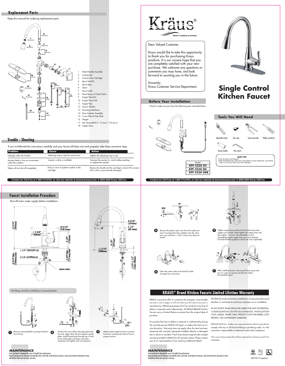 Kraus KHU123-32-KPF2230-KSD30 User Manual | 1 page