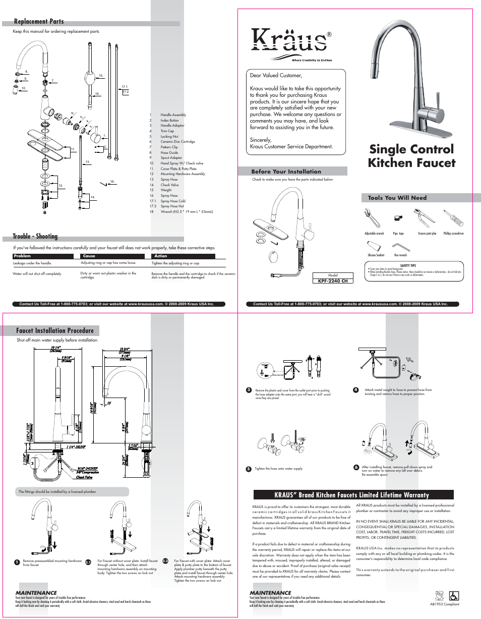 Kraus KPF-2240CH User Manual | 1 page