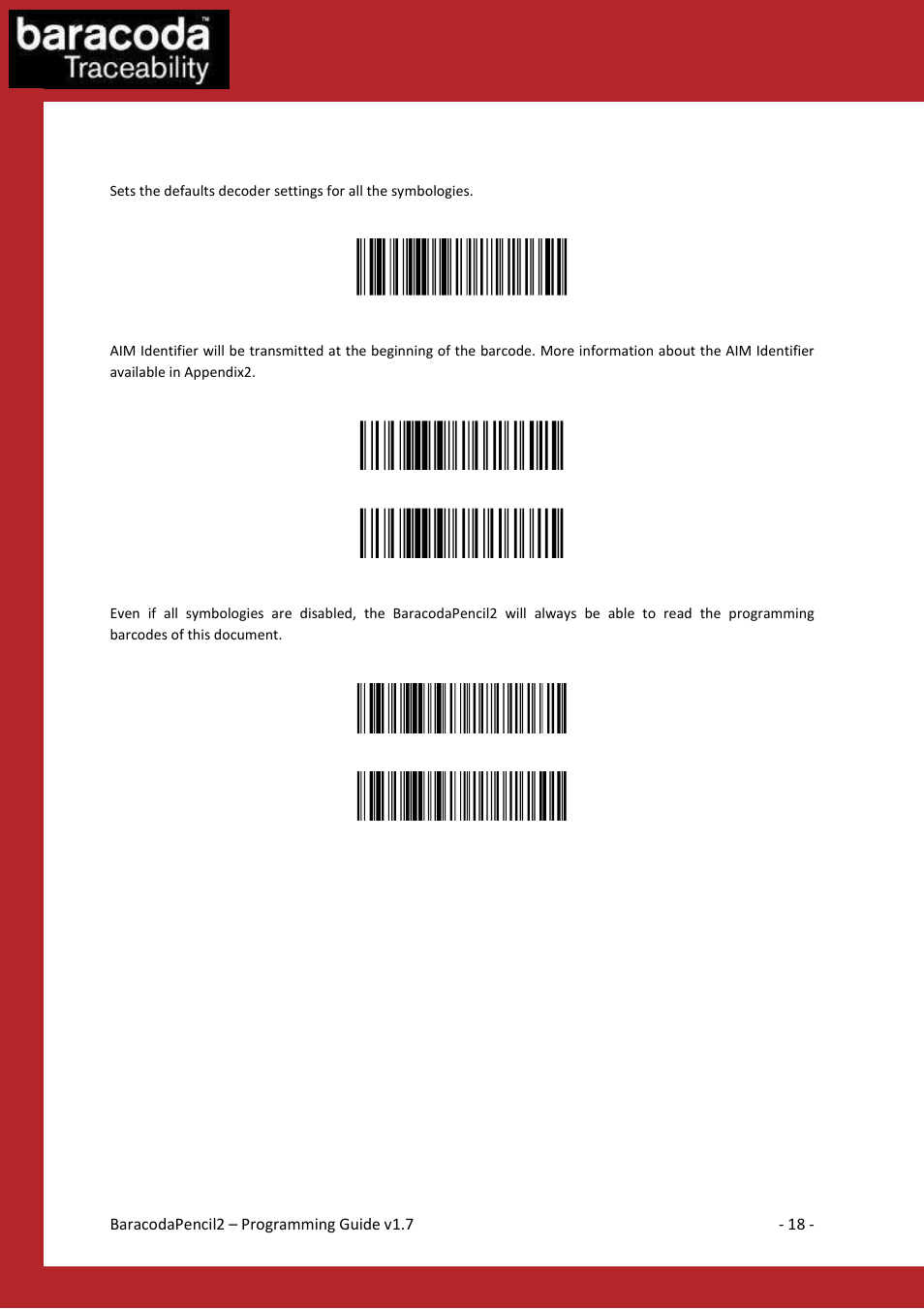 2/ decoder settings | Baracoda BaracodaPencil2 User Manual | Page 18 / 39