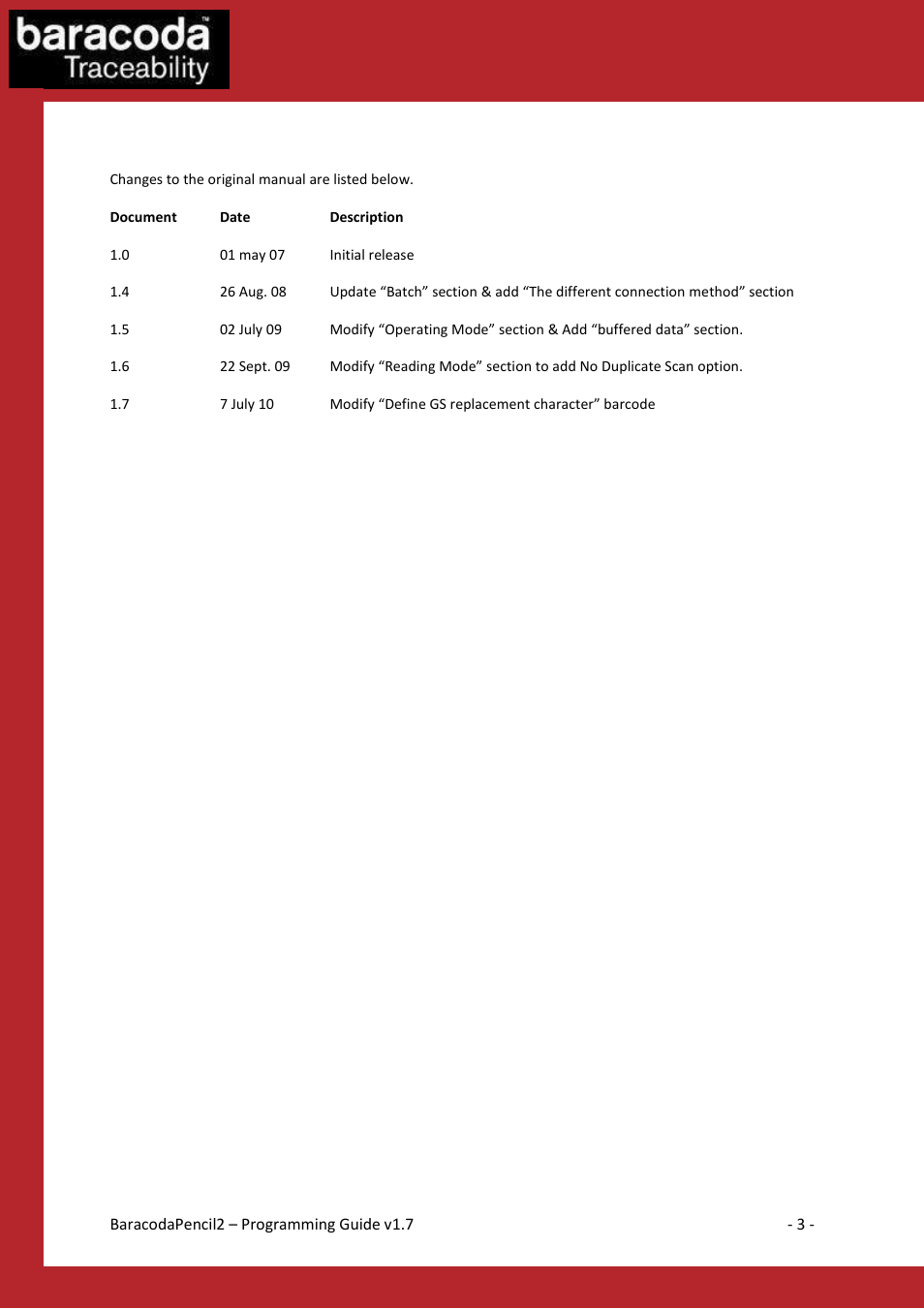 Revision history | Baracoda BaracodaPencil2 User Manual | Page 3 / 39