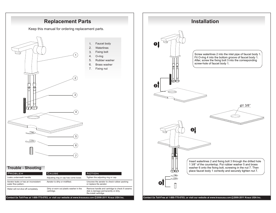 Ytt-i-8007031iv (kef-14601)-121019, Replacement parts, Installation | Trouble - shooting | Kraus C-KCV-150-14601 User Manual | Page 2 / 2