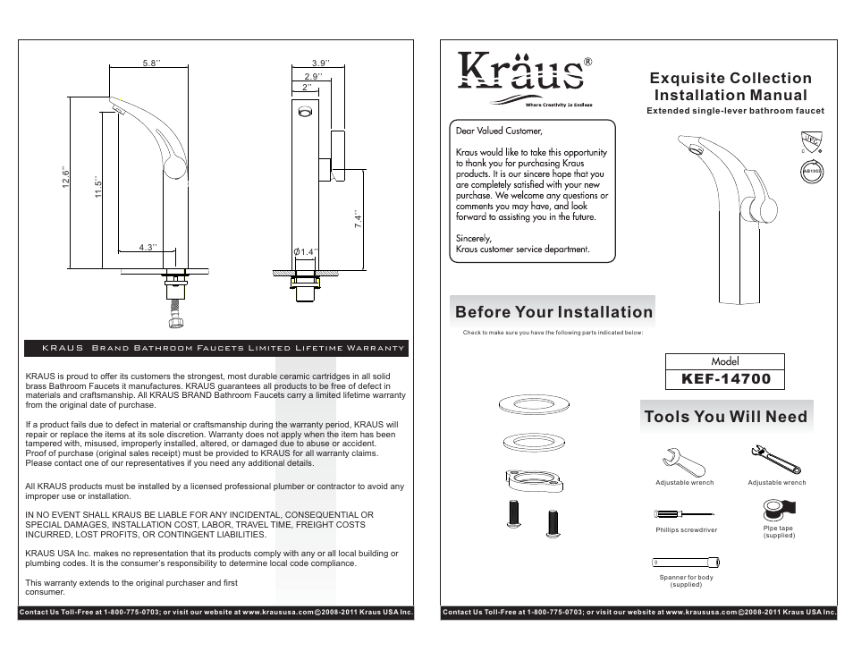 Kraus C-KCV-141-14700CH User Manual | 2 pages