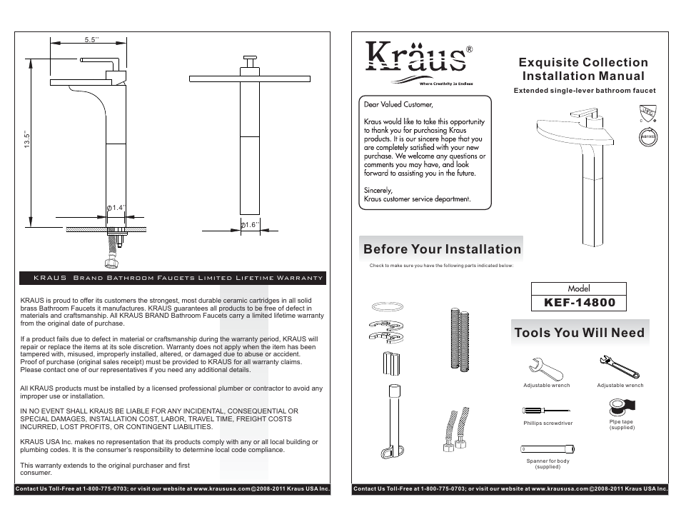 Kraus C-KCV-141-14800CH User Manual | 2 pages