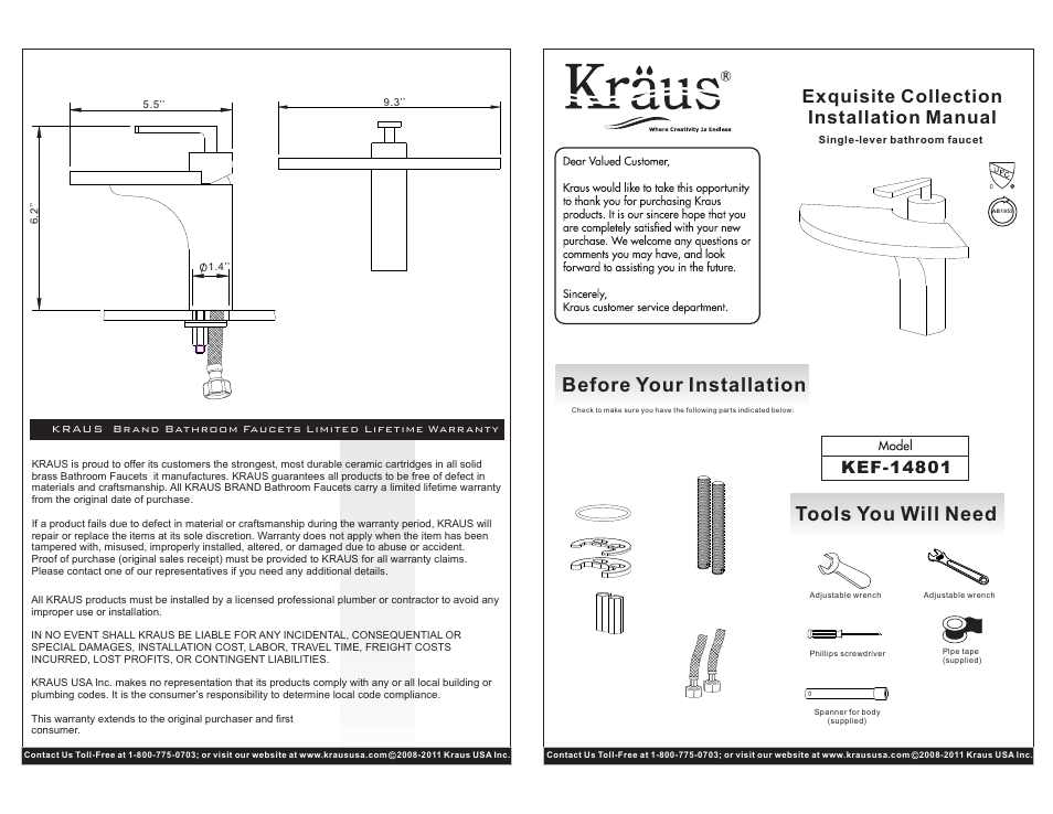 Kraus C-KCV-150-14801CH User Manual | 2 pages