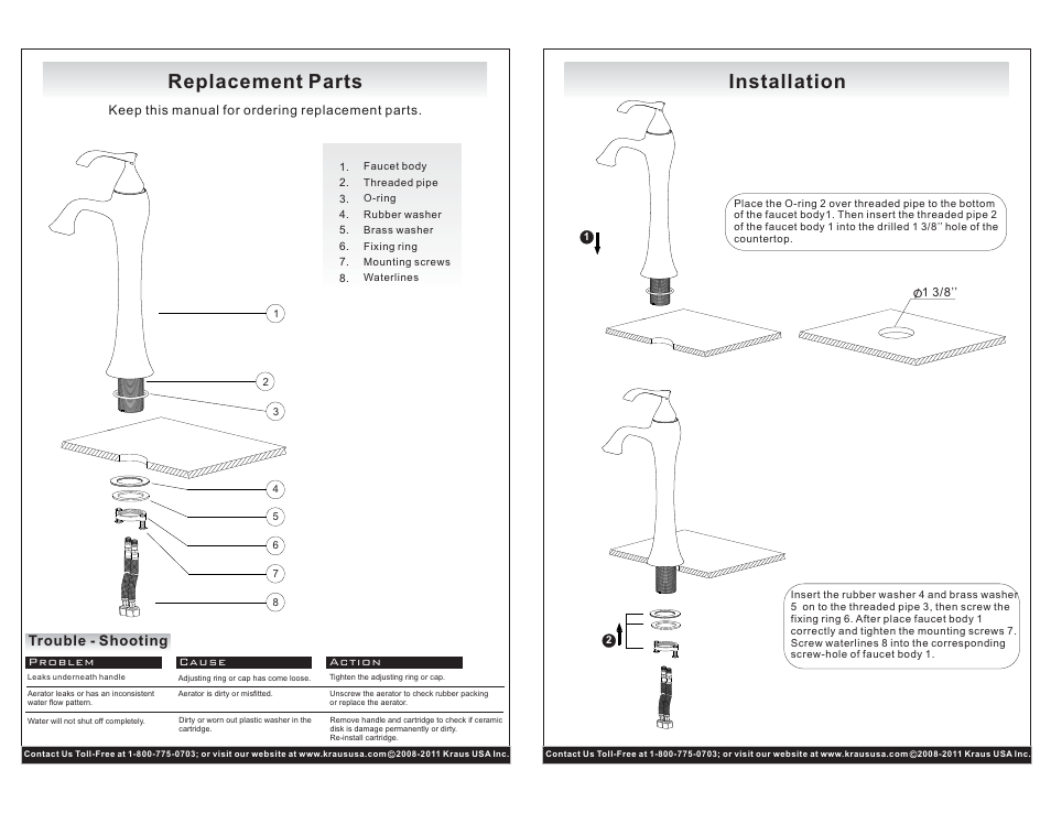 Replacement parts, Installation, Trouble - shooting | Kraus C-KCV-141-15000 User Manual | Page 2 / 2