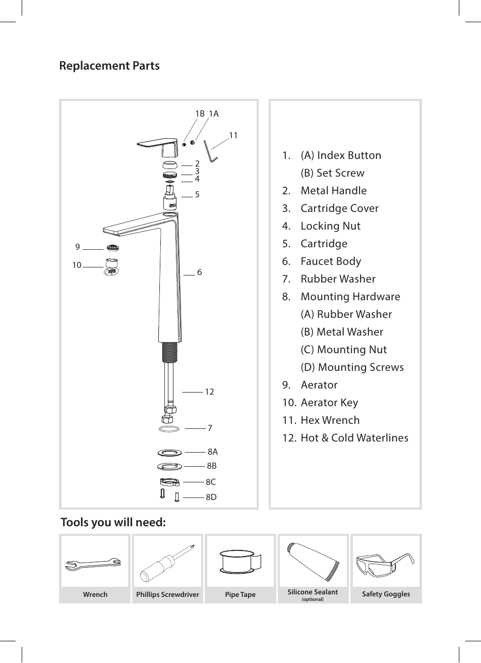 Tools you will need, Replacement parts | Kraus KEF-15300 User Manual | Page 4 / 12