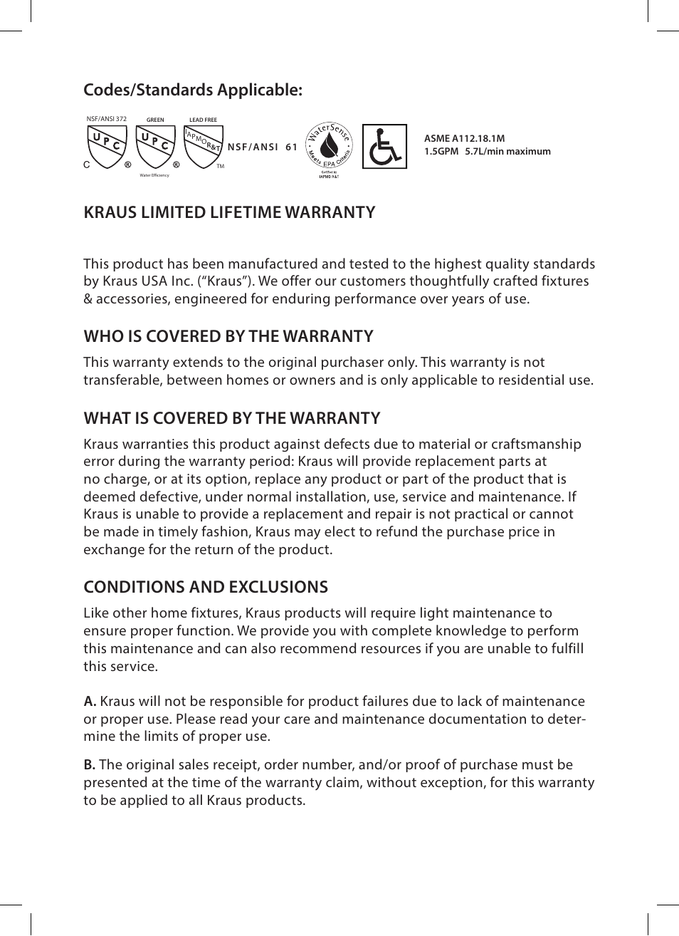 Who is covered by the warranty, What is covered by the warranty, Conditions and exclusions | Kraus KEF-15301 User Manual | Page 14 / 16