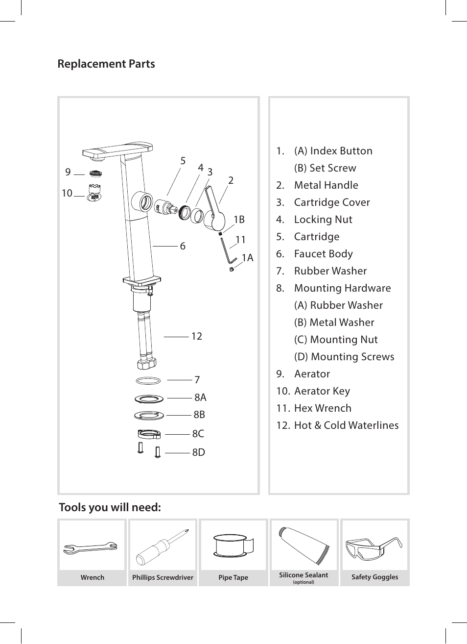 Tools you will need, Replacement parts | Kraus KEF-15400 User Manual | Page 4 / 12