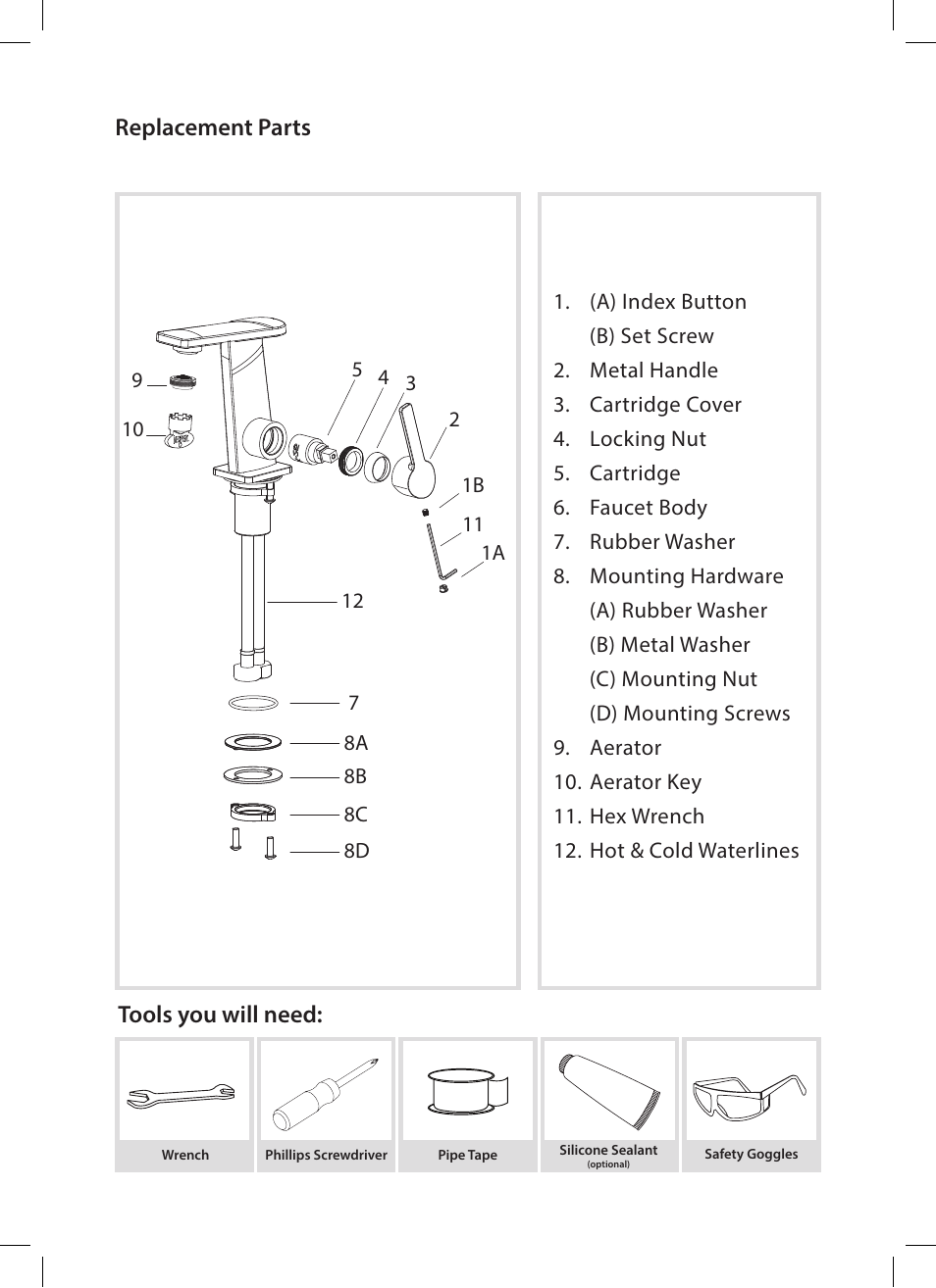 Tools you will need, Replacement parts | Kraus KEF-15401 User Manual | Page 4 / 12