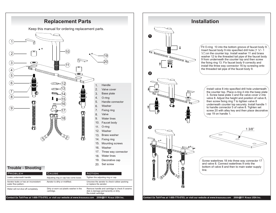 Replacement parts, Installation | Kraus KEF-14803CH User Manual | Page 2 / 2