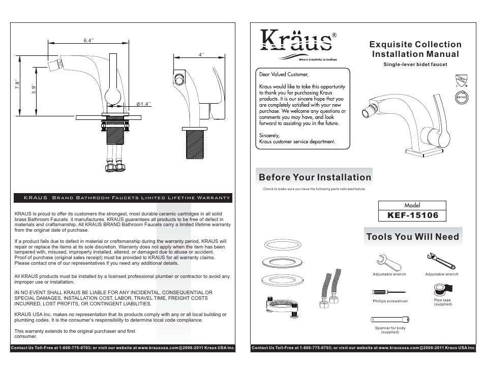 Kraus KEF-15106CH User Manual | 2 pages