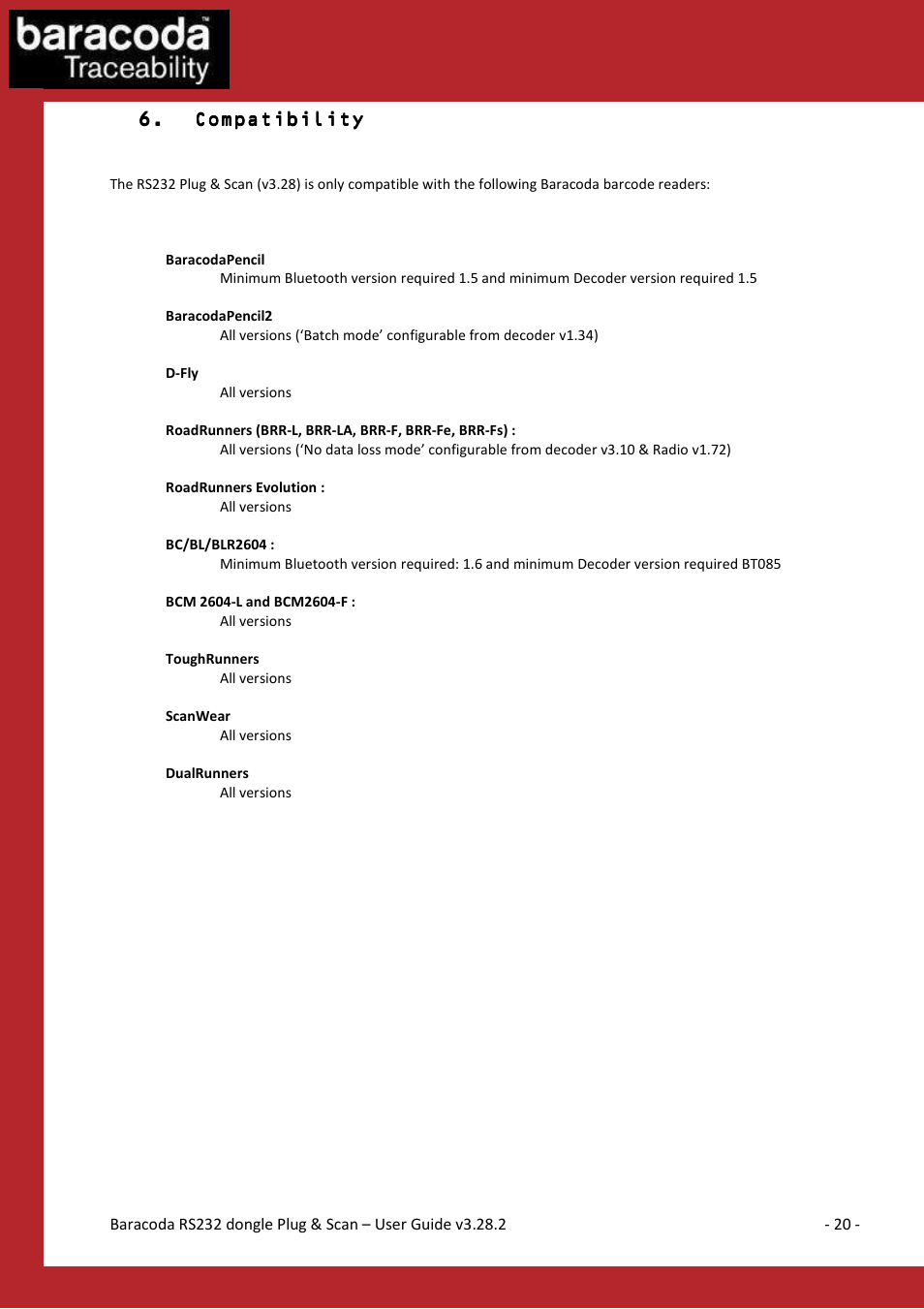 Baracoda BLUETOOTH RS232RS232 User Manual | Page 20 / 21
