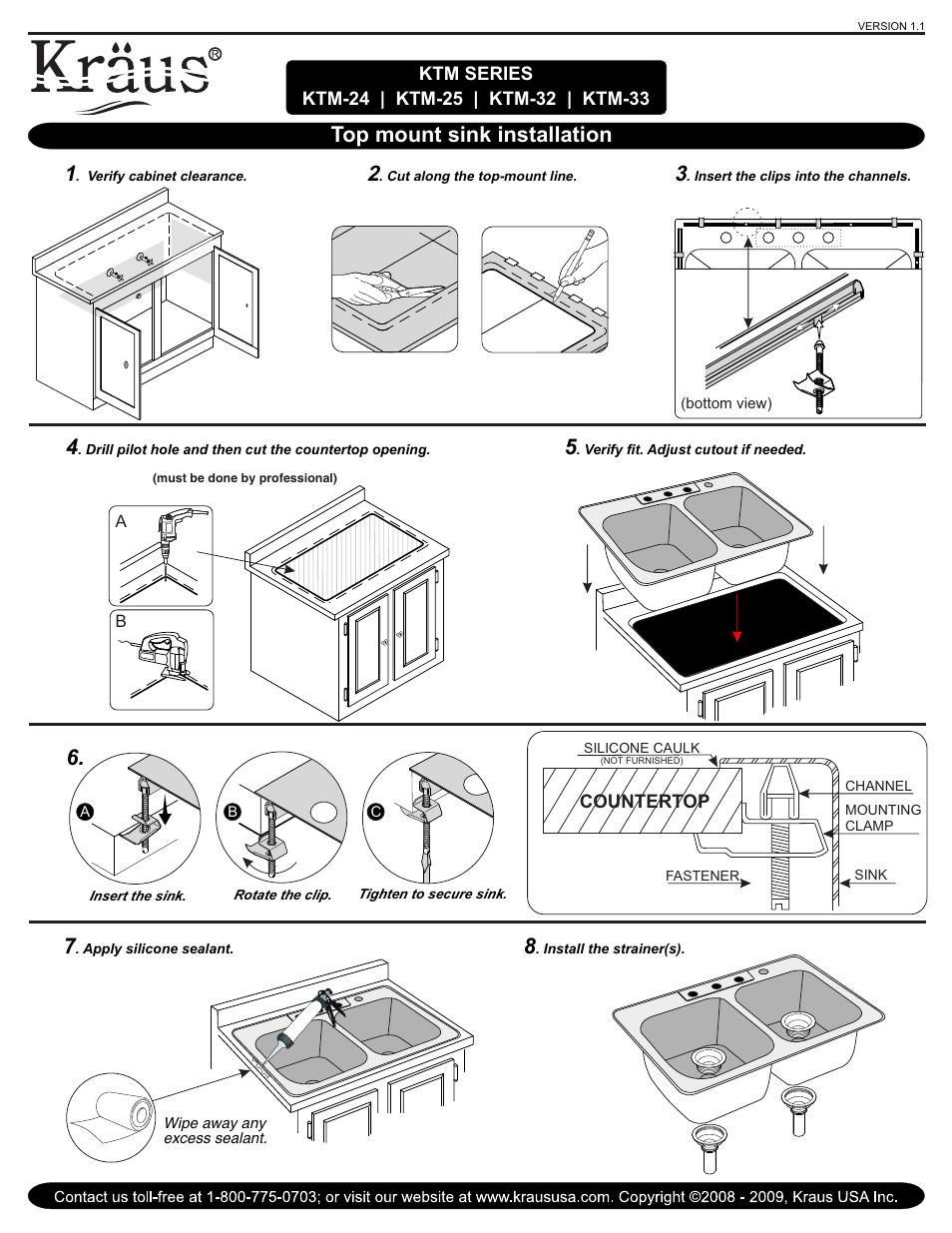 Top mount sink installation 2 | Kraus KTM24 User Manual | Page 3 / 4