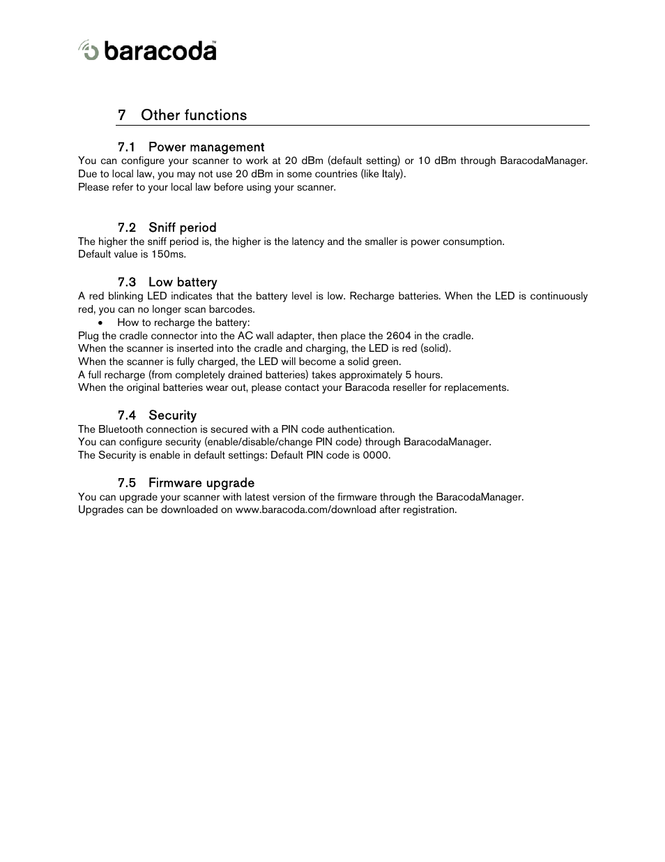 7 other functions | Baracoda 2604 User Manual | Page 8 / 9