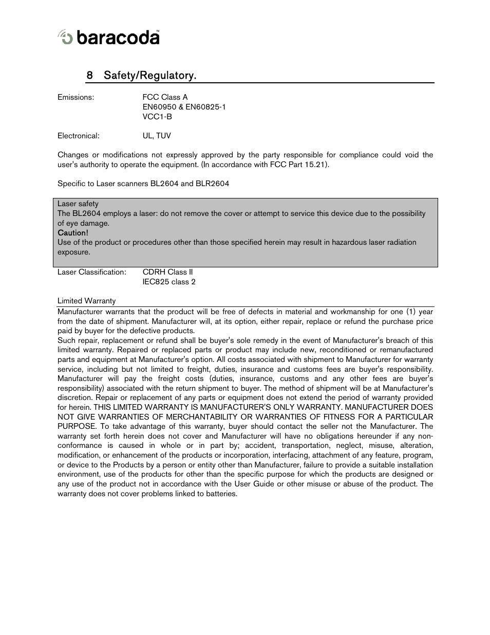 8 safety/regulatory | Baracoda 2604 User Manual | Page 9 / 9