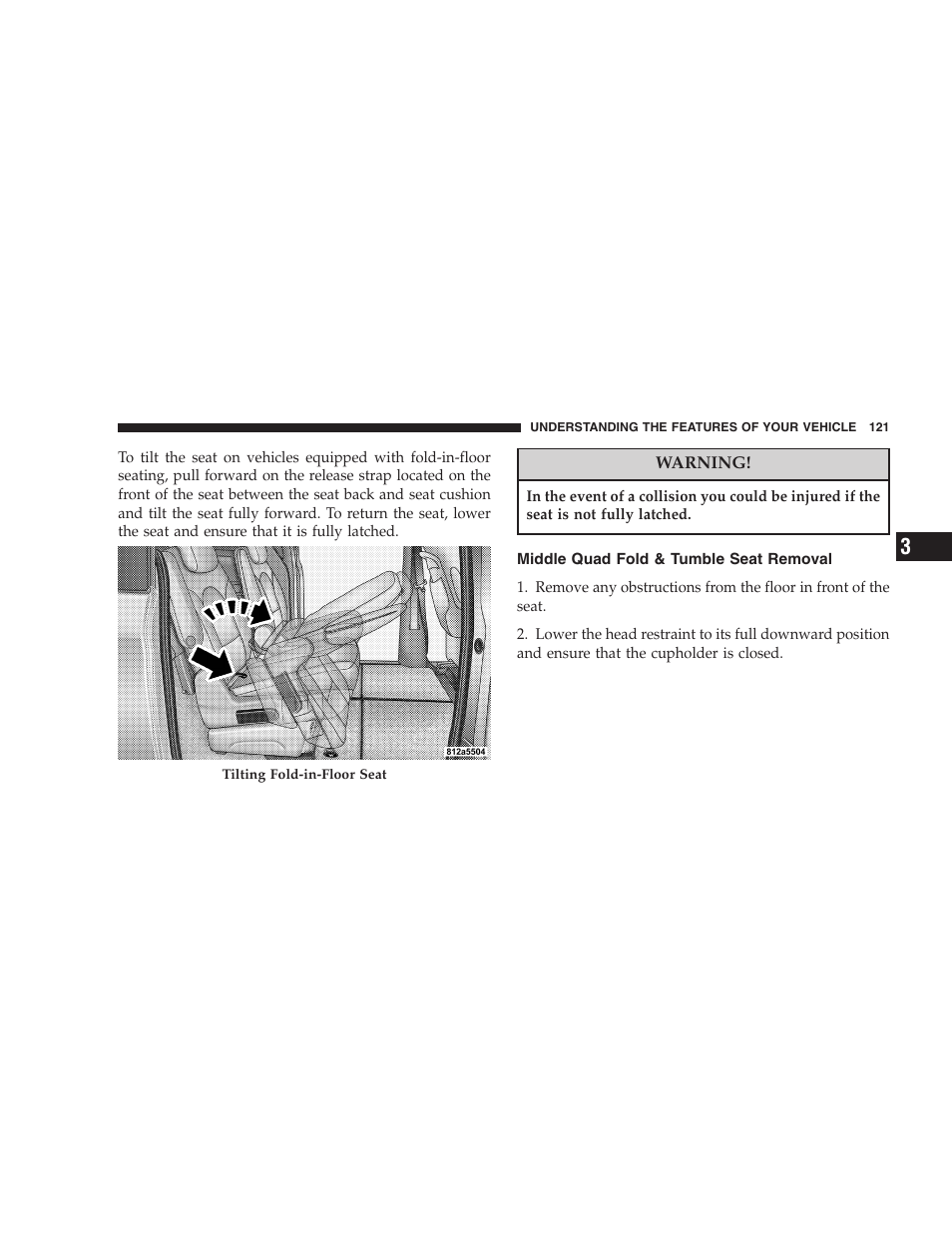 Middle quad fold & tumble seat removal | Dodge 2005 Grand Caravan User Manual | Page 121 / 480