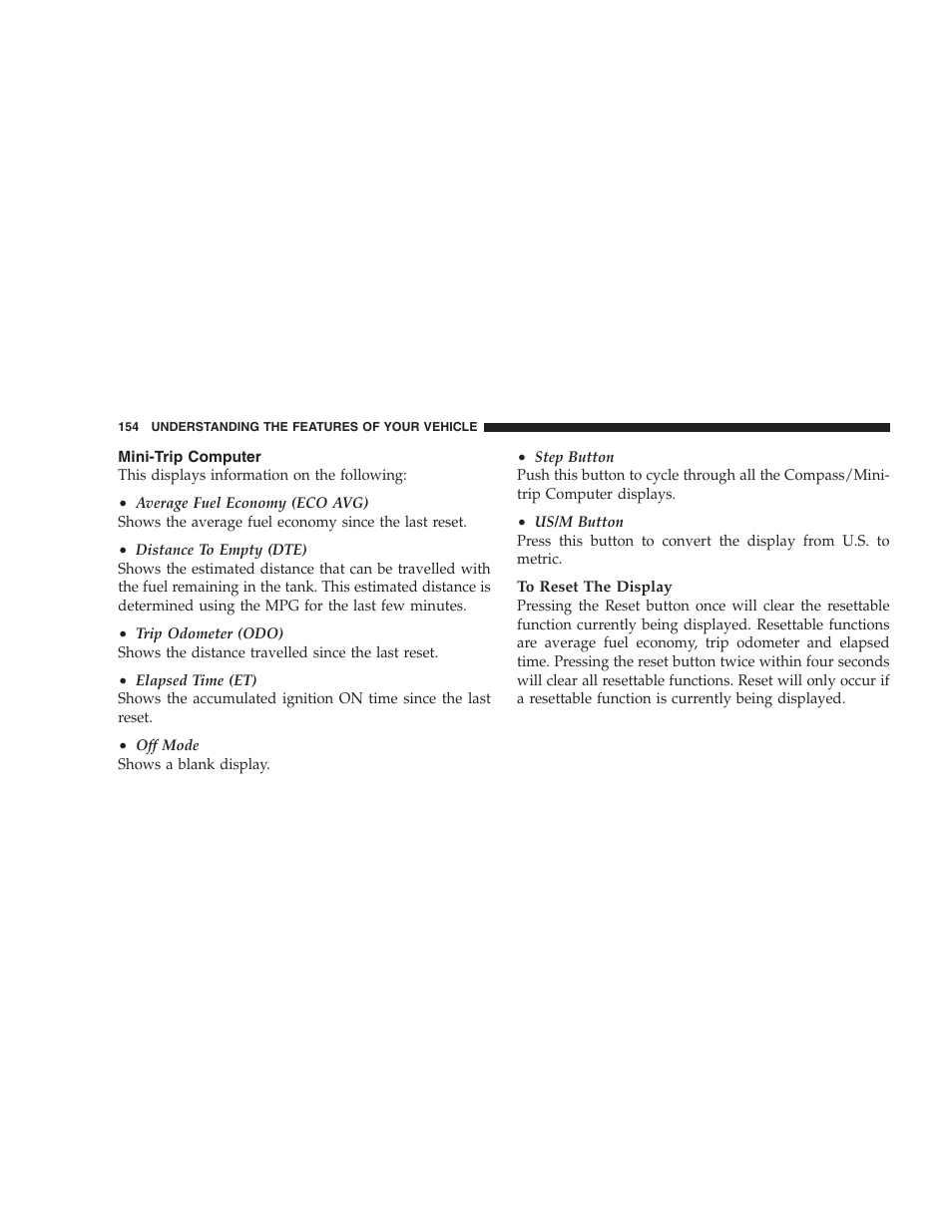 Mini-trip computer | Dodge 2005 Grand Caravan User Manual | Page 154 / 480