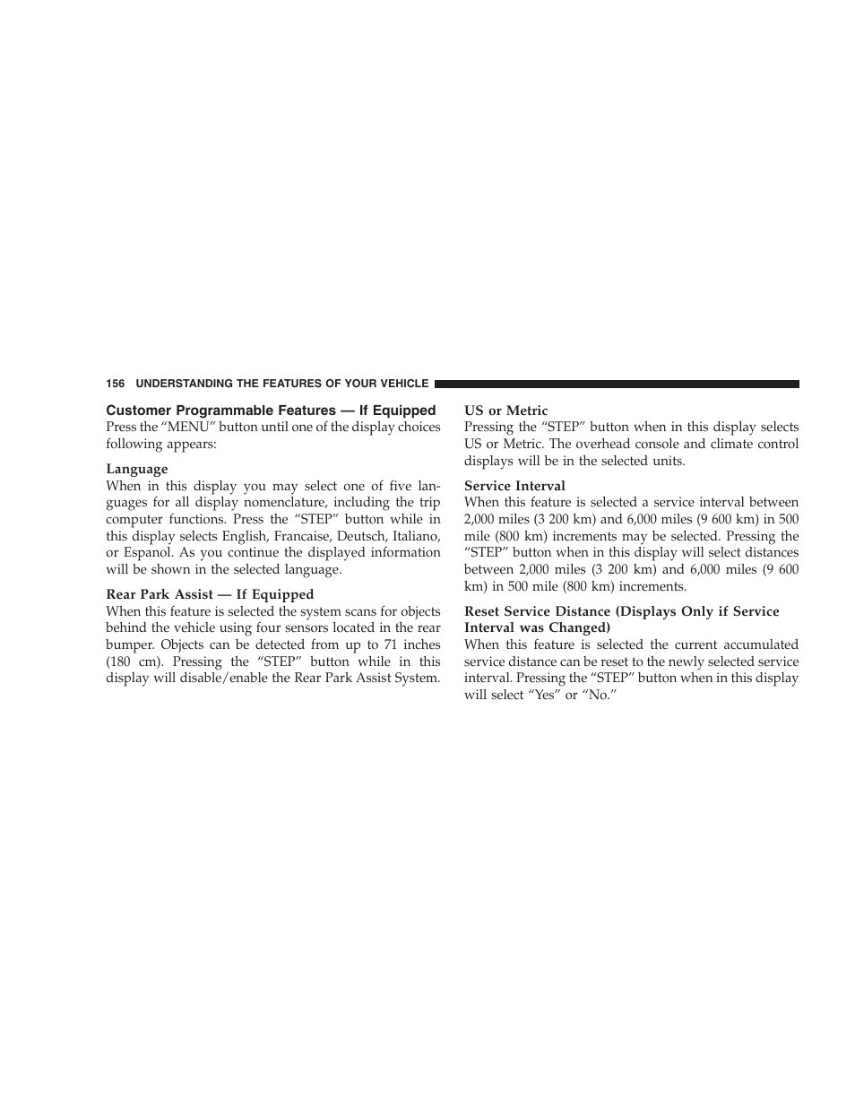 Customer programmable features, If equipped | Dodge 2005 Grand Caravan User Manual | Page 156 / 480