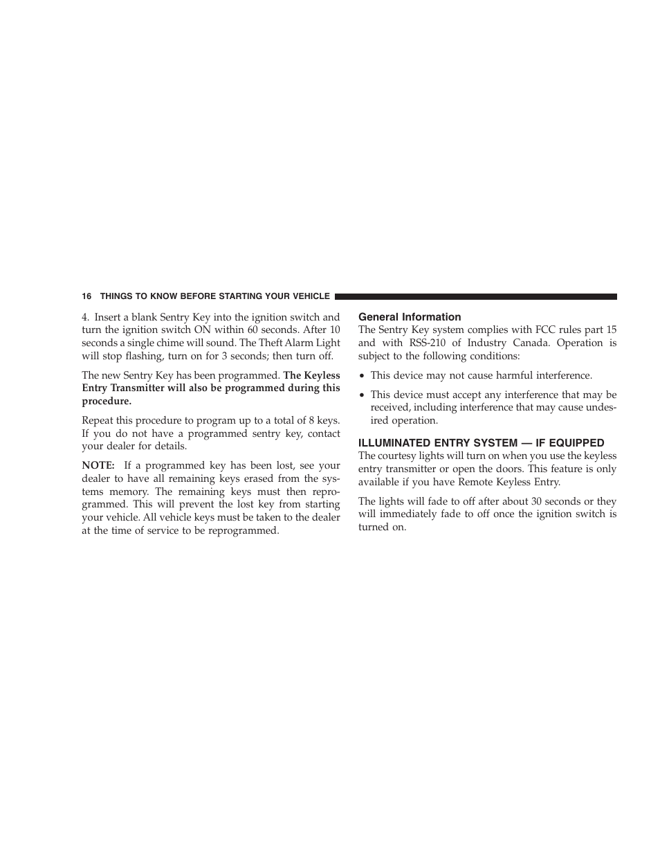 General information, Illuminated entry system — if equipped | Dodge 2005 Grand Caravan User Manual | Page 16 / 480