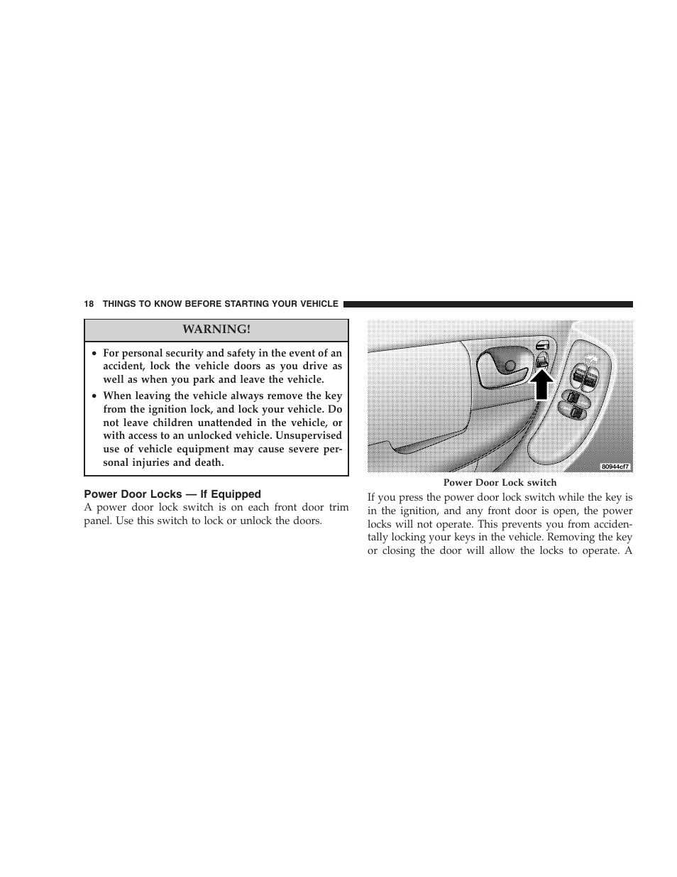 Power door locks — if equipped | Dodge 2005 Grand Caravan User Manual | Page 18 / 480