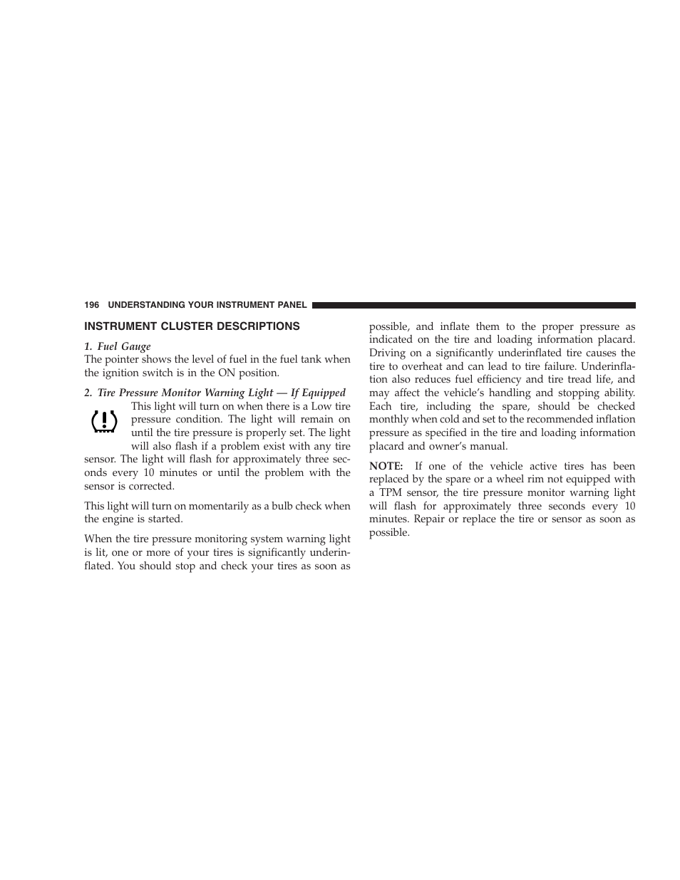 Instrument cluster descriptions | Dodge 2005 Grand Caravan User Manual | Page 196 / 480