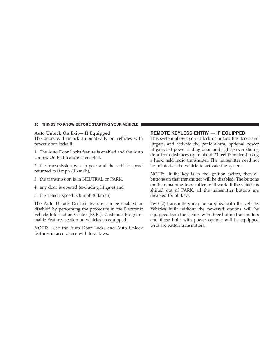 Remote keyless entry — if equipped | Dodge 2005 Grand Caravan User Manual | Page 20 / 480