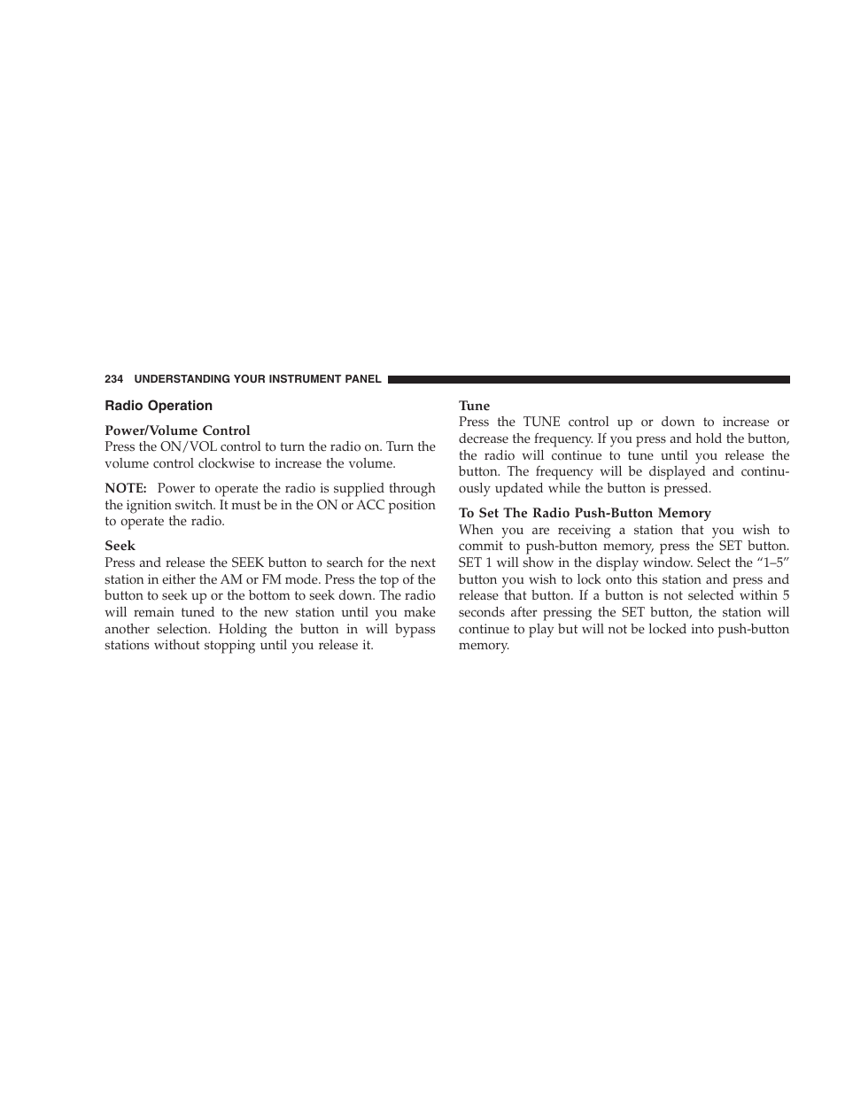 Radio operation | Dodge 2005 Grand Caravan User Manual | Page 234 / 480