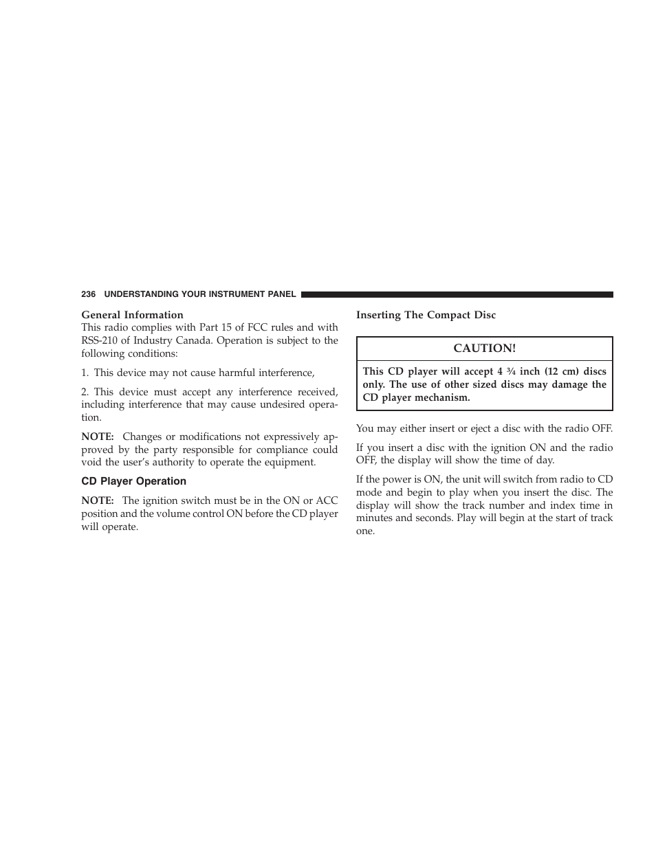 Cd player operation | Dodge 2005 Grand Caravan User Manual | Page 236 / 480