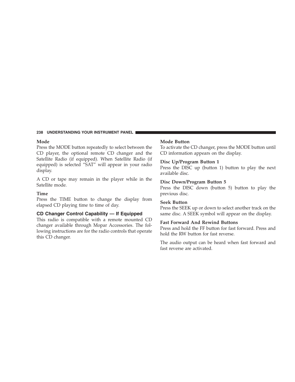 Cd changer control capability, If equipped | Dodge 2005 Grand Caravan User Manual | Page 238 / 480