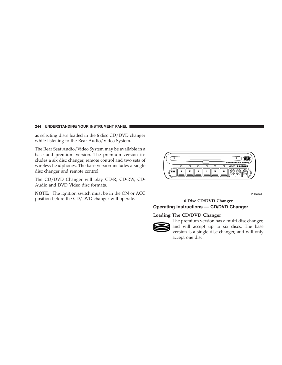 Operating instructions — cd/dvd changer | Dodge 2005 Grand Caravan User Manual | Page 244 / 480