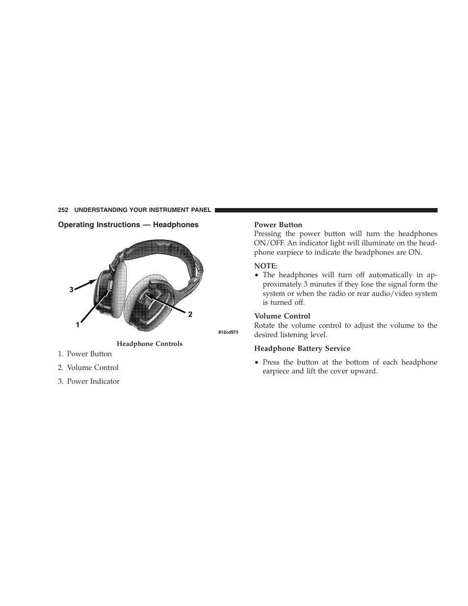 Operating instructions — headphones | Dodge 2005 Grand Caravan User Manual | Page 252 / 480