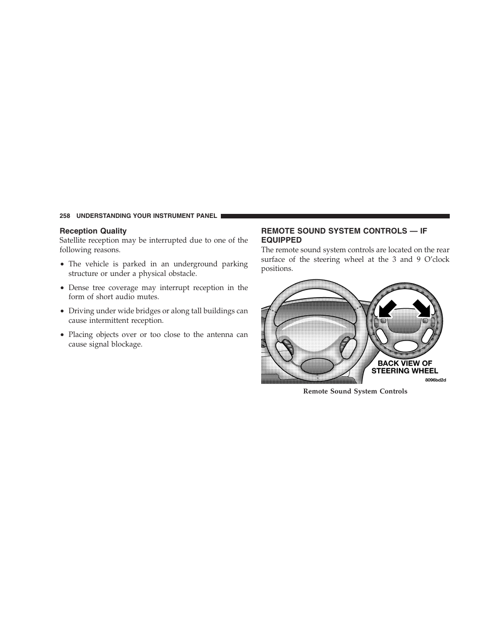 Reception quality, Remote sound system controls, If equipped | Dodge 2005 Grand Caravan User Manual | Page 258 / 480
