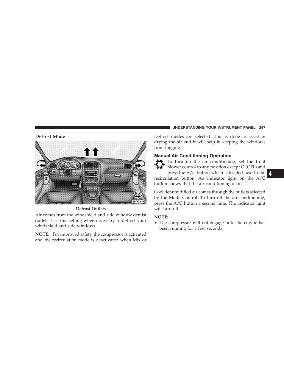Manual air conditioning operation | Dodge 2005 Grand Caravan User Manual | Page 267 / 480