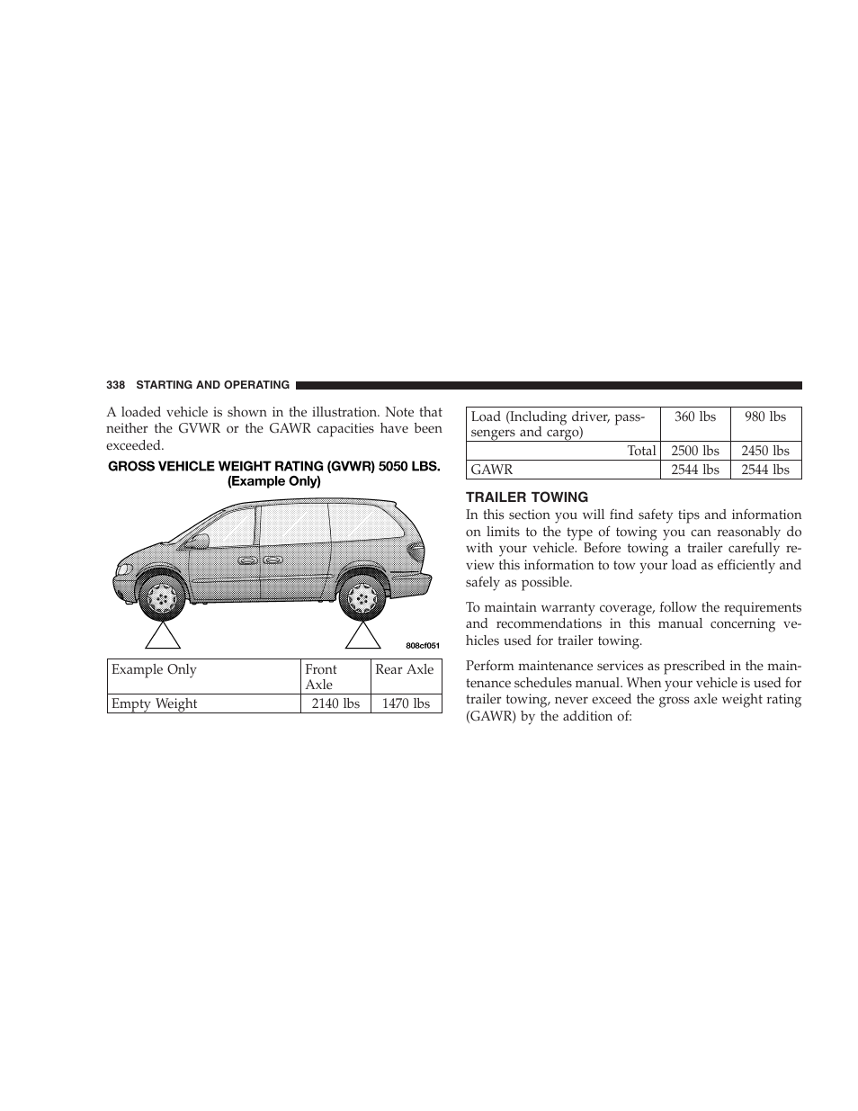 Trailer towing | Dodge 2005 Grand Caravan User Manual | Page 338 / 480