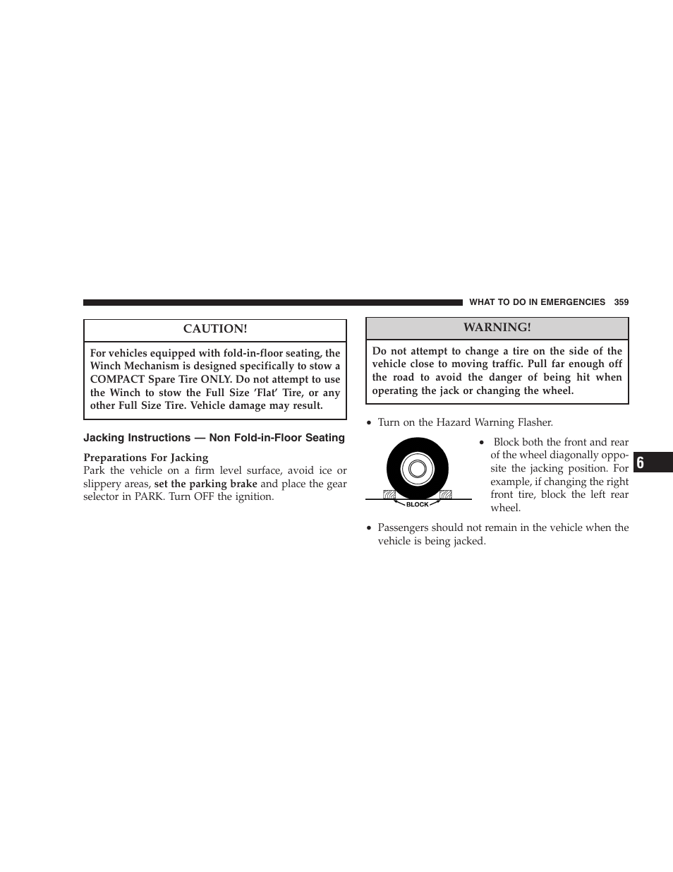 Jacking instructions — non fold-in-floor, Seating | Dodge 2005 Grand Caravan User Manual | Page 359 / 480