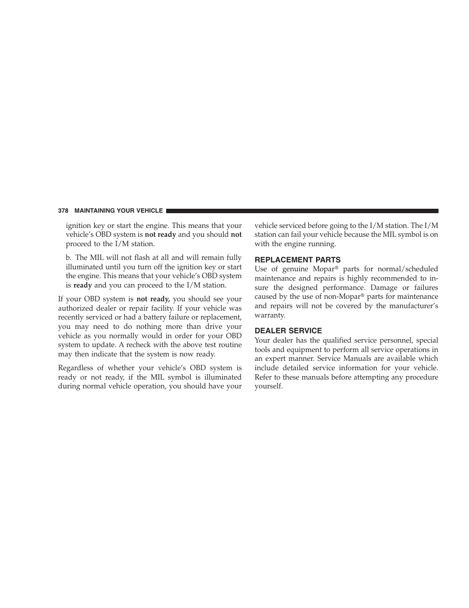 Replacement parts, Dealer service | Dodge 2005 Grand Caravan User Manual | Page 378 / 480