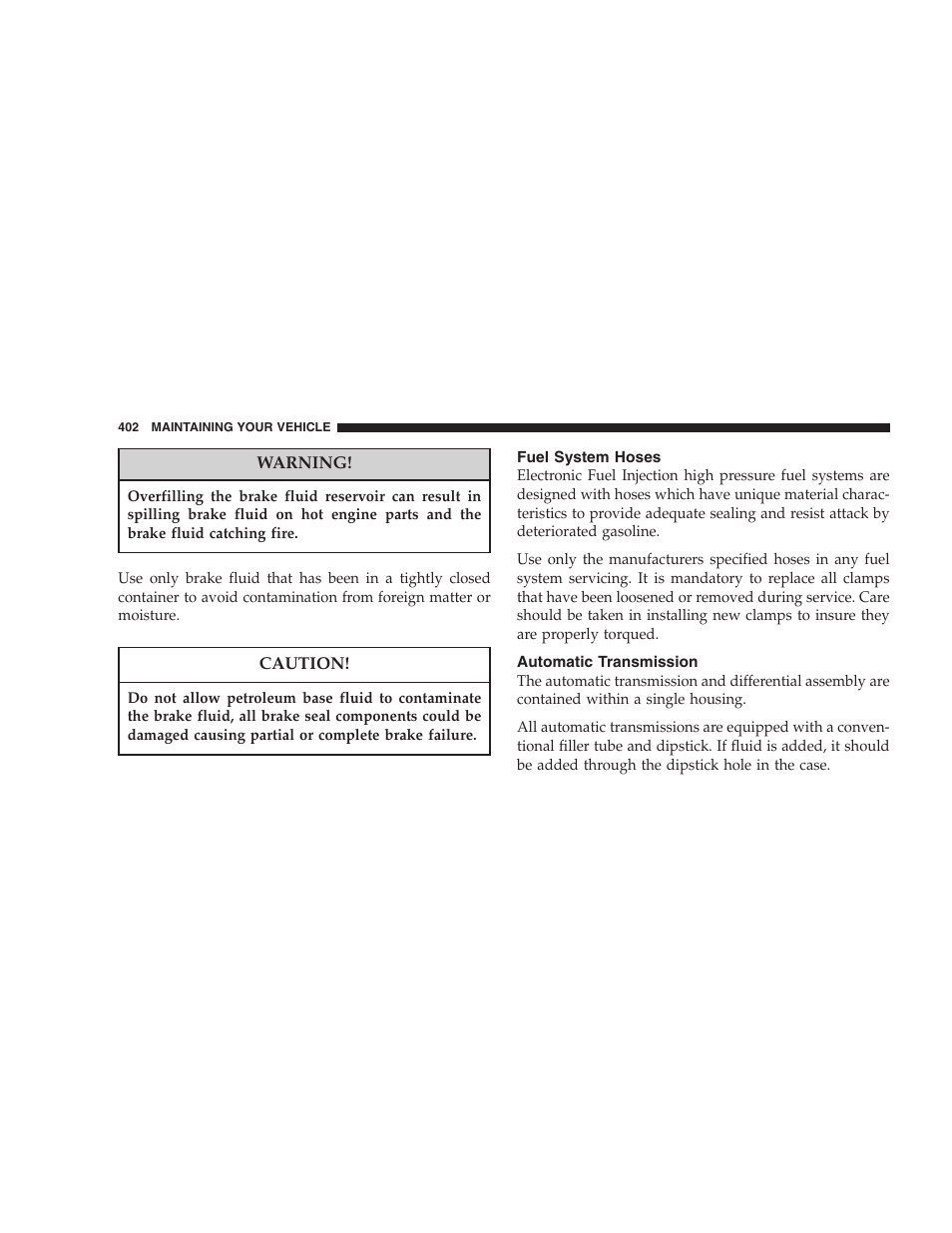 Fuel system hoses, Automatic transmission | Dodge 2005 Grand Caravan User Manual | Page 402 / 480