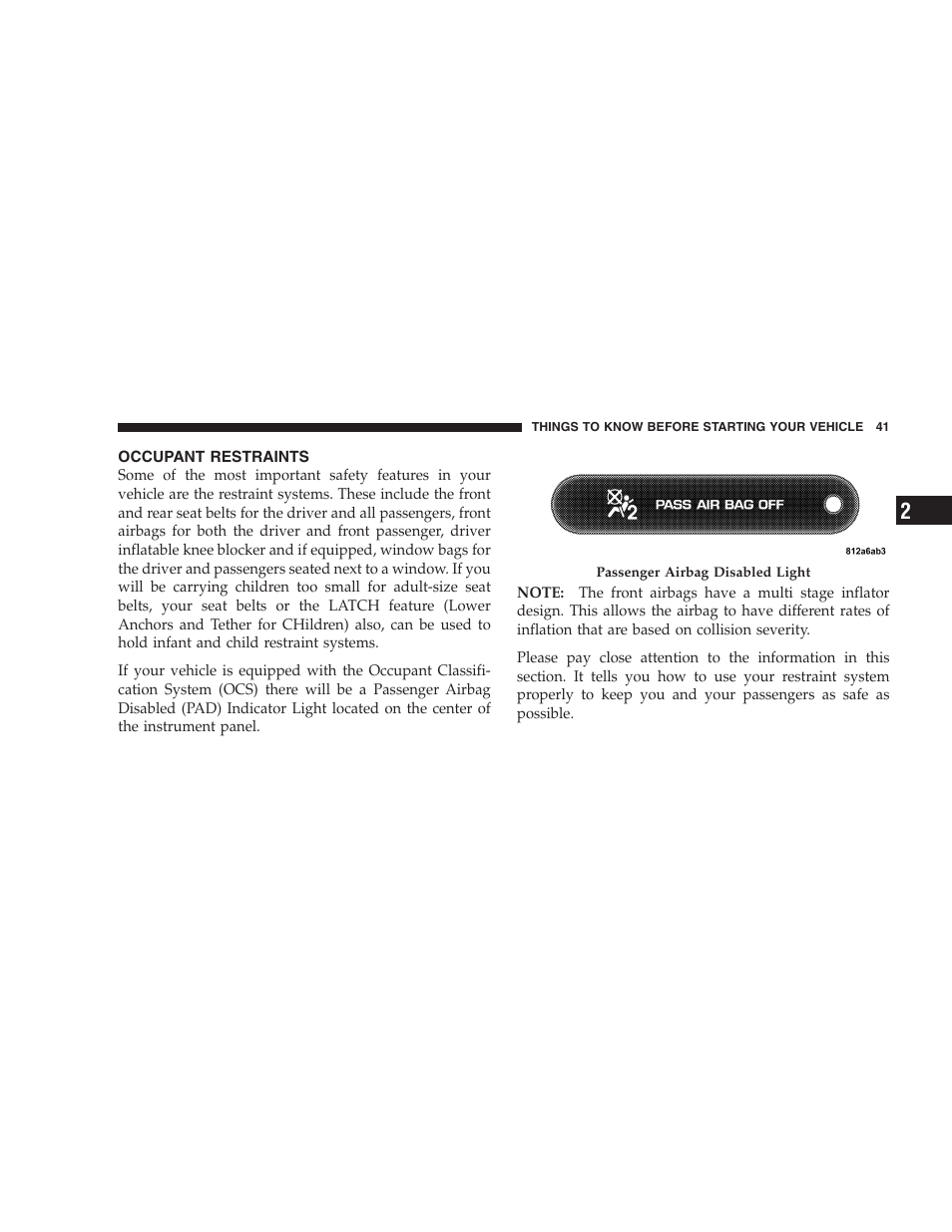 Occupant restraints | Dodge 2005 Grand Caravan User Manual | Page 41 / 480