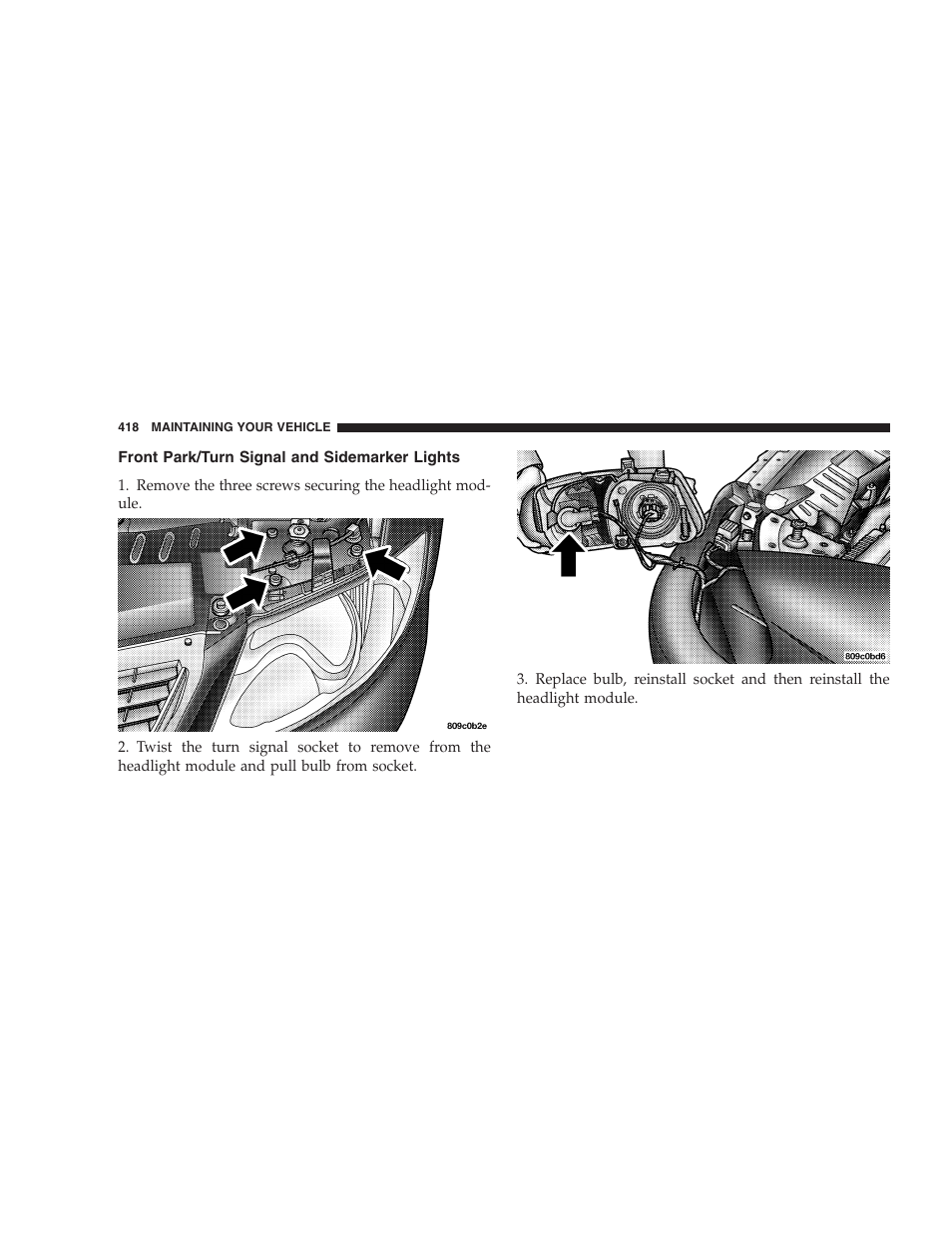 Front park/turn signal and, Sidemarker lights | Dodge 2005 Grand Caravan User Manual | Page 418 / 480