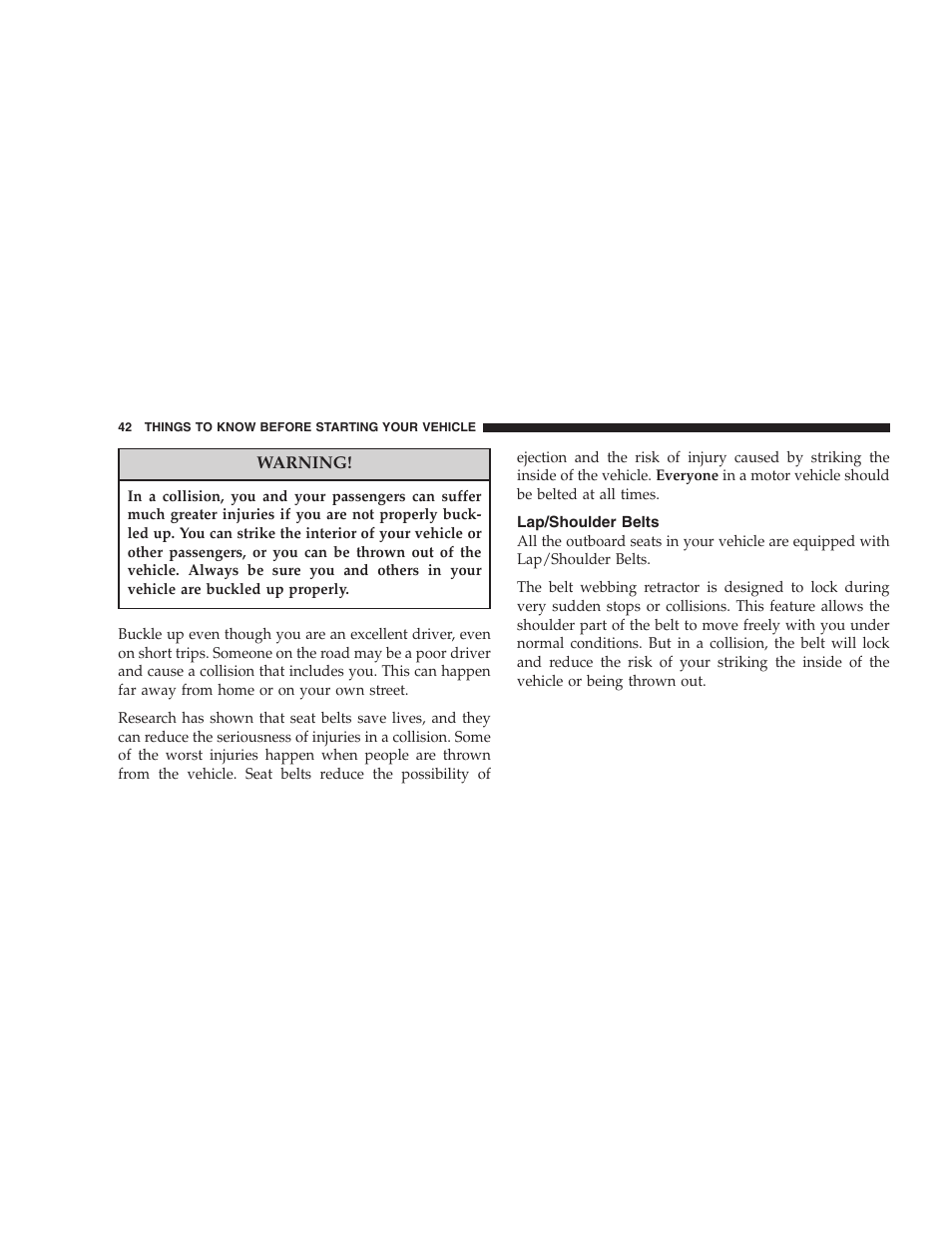 Lap/shoulder belts | Dodge 2005 Grand Caravan User Manual | Page 42 / 480