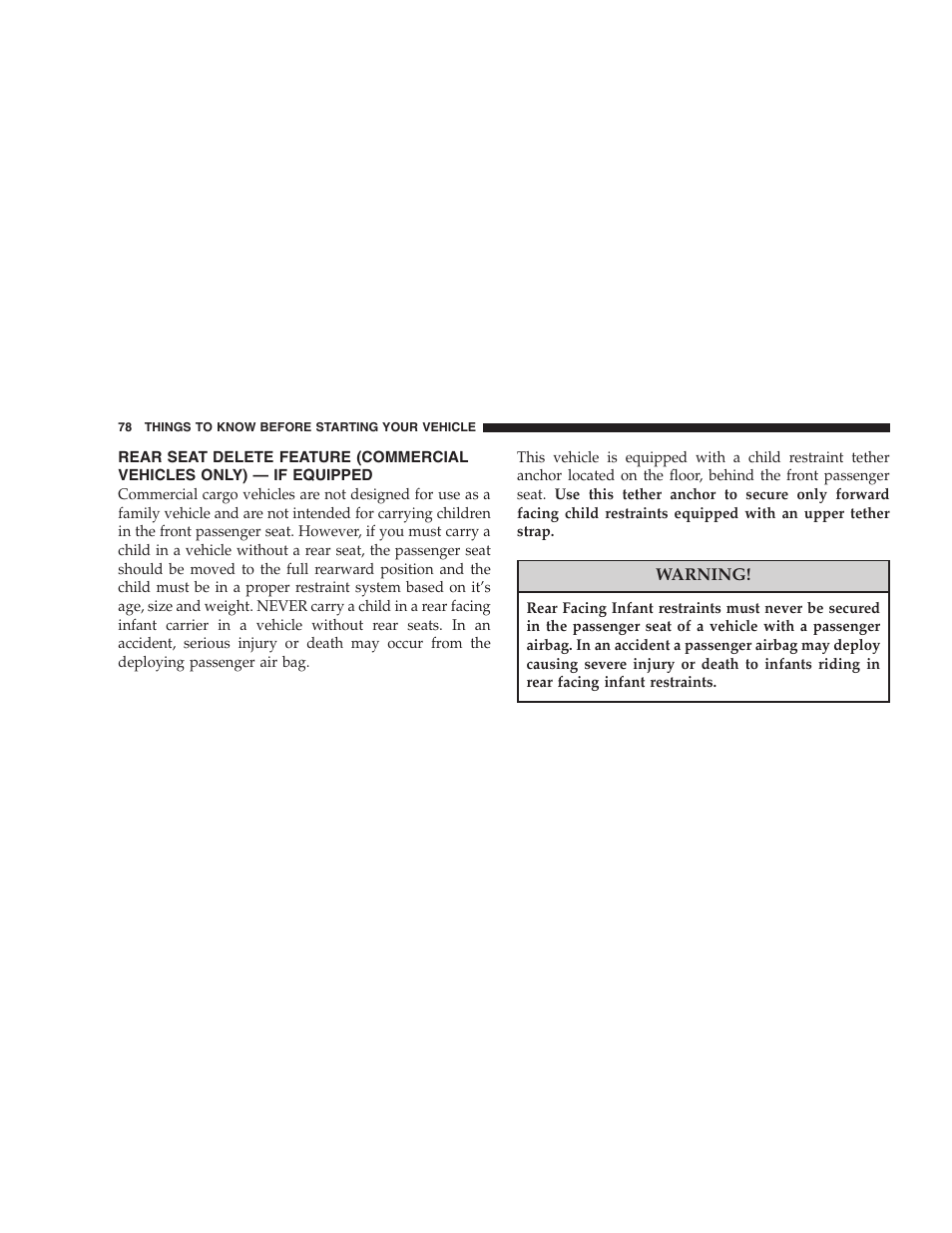 Rear seat delete feature (commercial vehicles, Only) — if equipped | Dodge 2005 Grand Caravan User Manual | Page 78 / 480