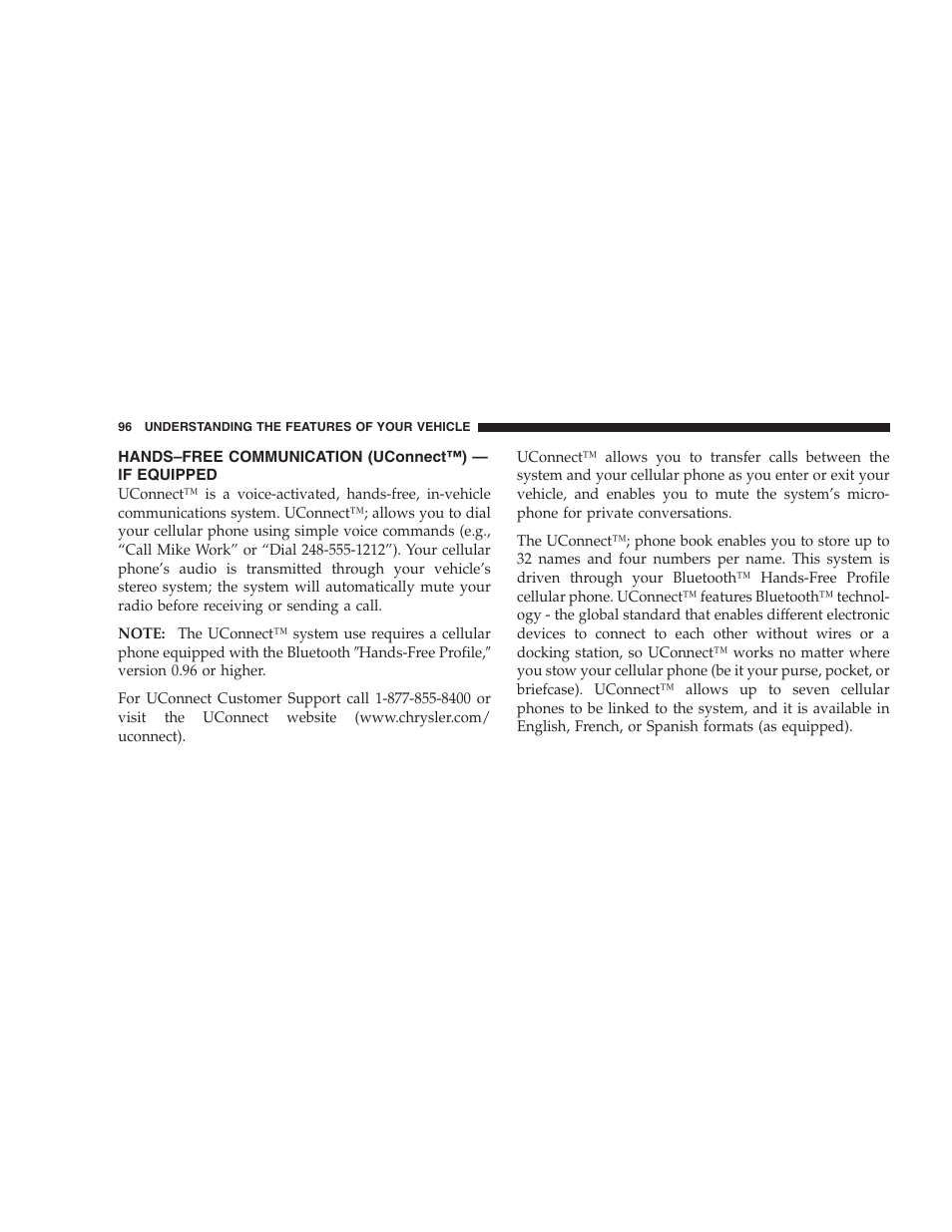Hands–free communication (uconnect™), If equipped | Dodge 2005 Grand Caravan User Manual | Page 96 / 480