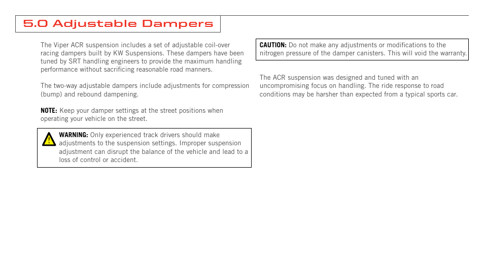 0 adjustable dampers | Dodge 2008 Viper Supplement User Manual | Page 15 / 28