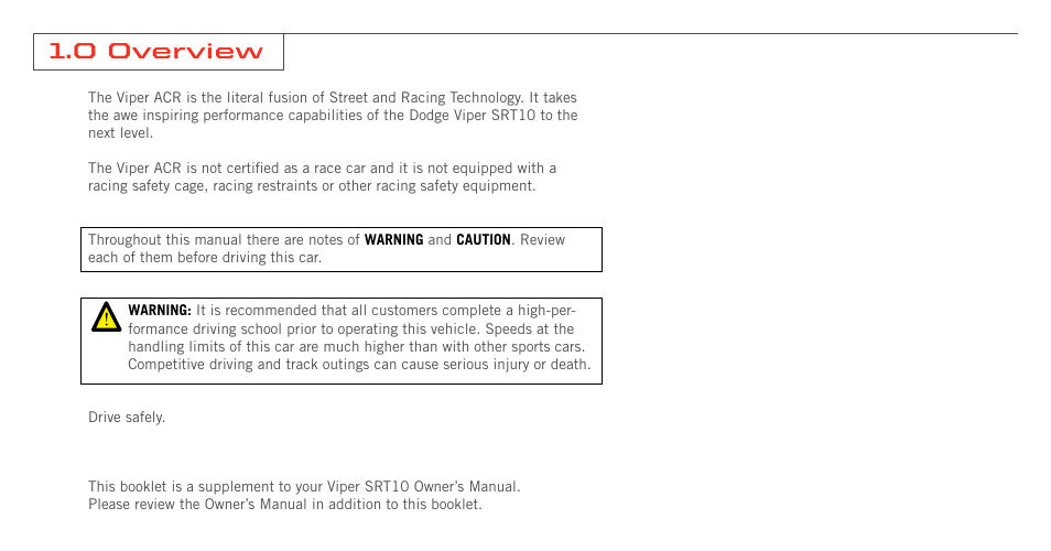 0 overview | Dodge 2008 Viper Supplement User Manual | Page 3 / 28