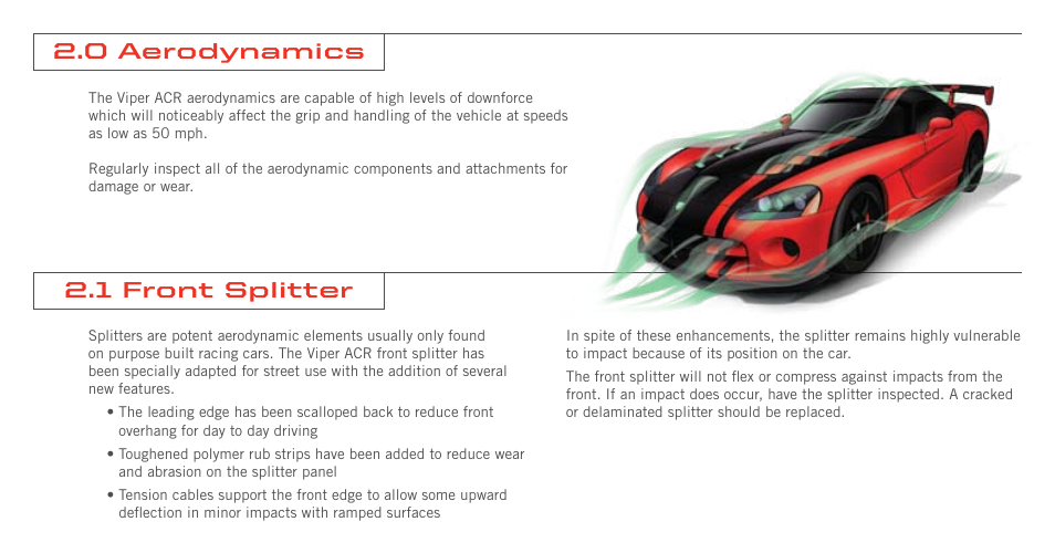 0 aerodynamics, 1 front splitter, 1 front splitter 2.0 aerodynamics | Dodge 2008 Viper Supplement User Manual | Page 4 / 28