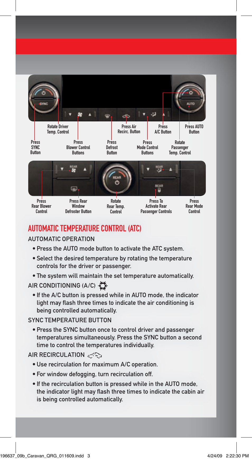 Automatic temperature control (atc) | Dodge 2009 Grand Caravan - Quick Reference Guide User Manual | Page 3 / 12