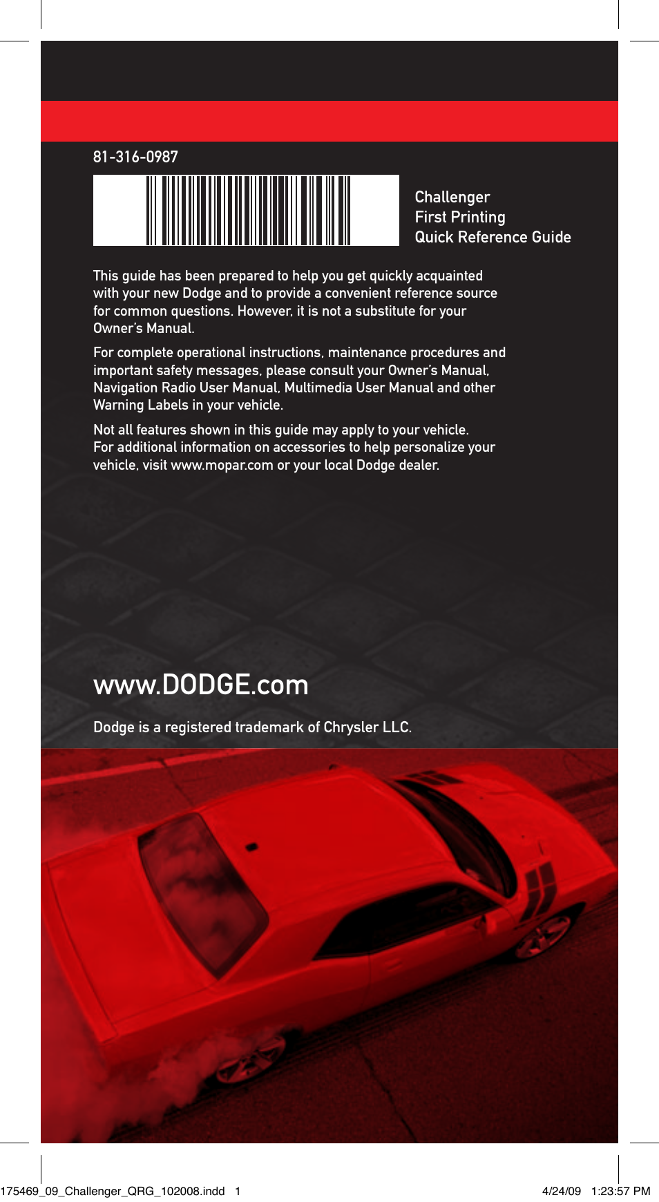 Dodge 2009 Challenger - Quick Reference Guide User Manual | Page 12 / 12